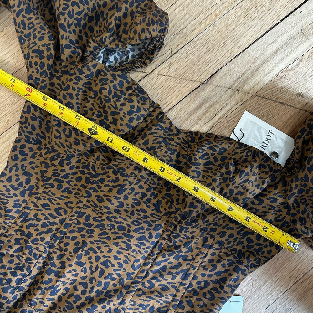 Bardot leopard animal print skater dress medium long sleeve mini brown women’s - Picture 13 of 14